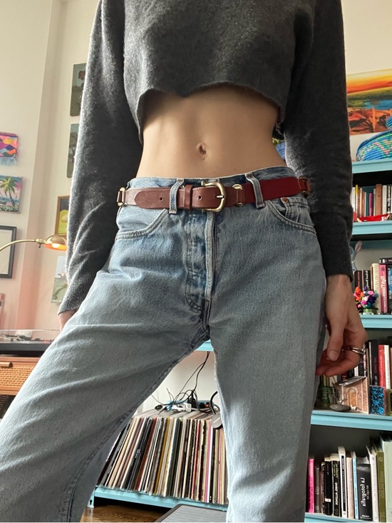 Fossil Accessories - 80s Fossil Two-Tone Brown and Burgundy Leather Belt with Brass Buckle